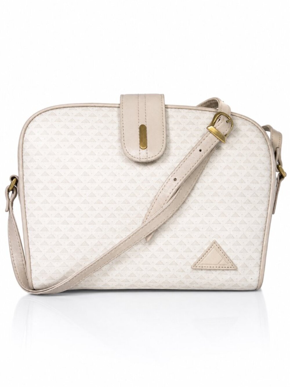 LIZ CLAIBORNE Leather Crossbody Triangle Bag Ivory BeigeVintage 1984